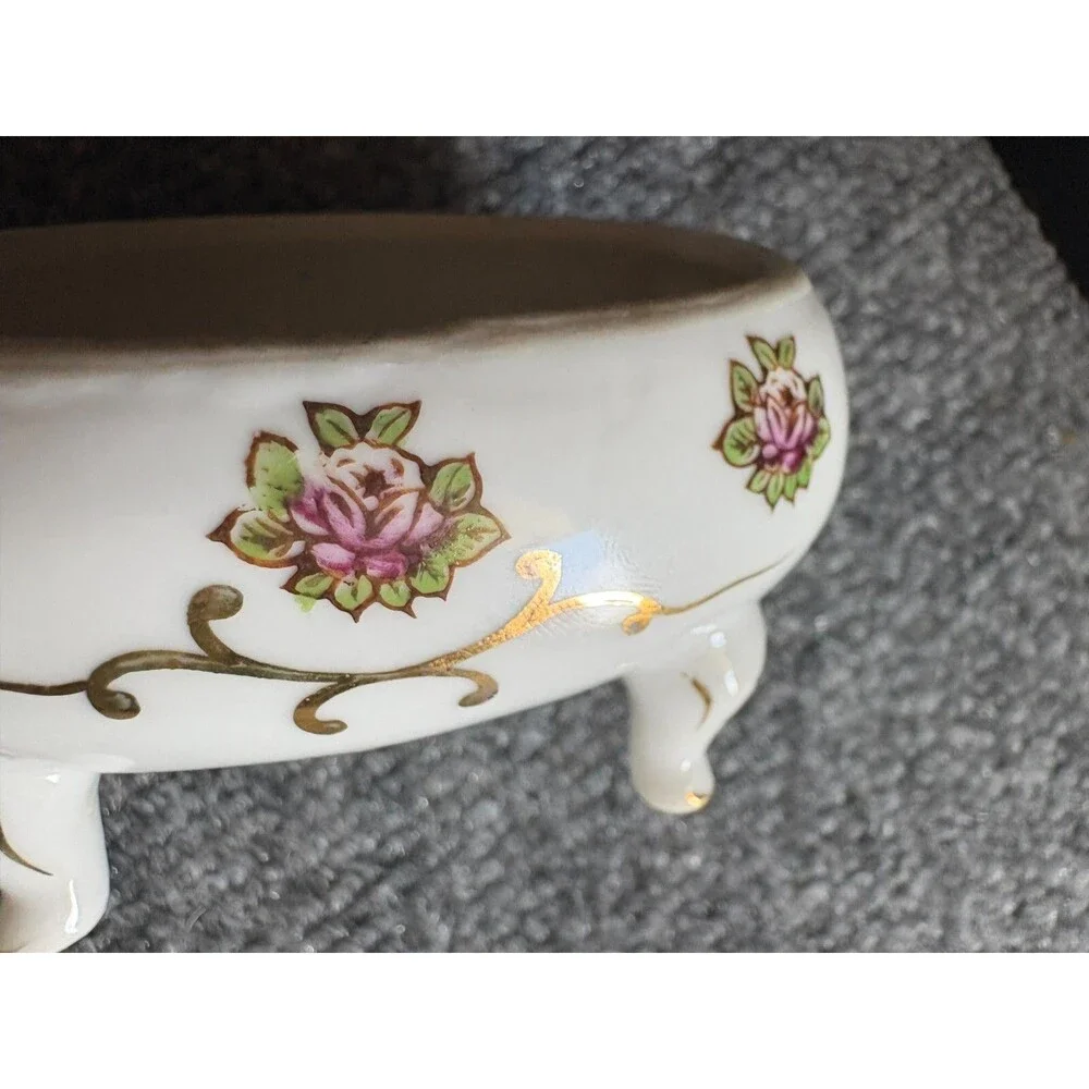 Potpourri Dish Floral Gold Trim 4 Legs Fairyland China White Bowl Decor Vintage